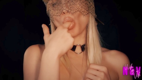 Naughty blonde sensually gives a messy blowjob and teases your balls