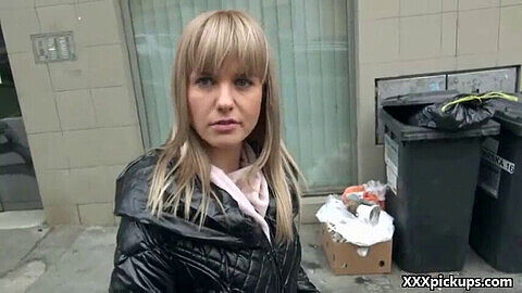 Euro teen slut gives public blowjob for cash on the streets of Czech