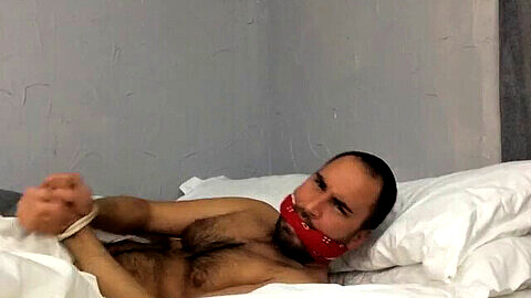 Gay moaning, briefs, roped up