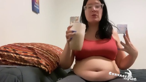 Belly play, big belly shake, milf fat belly