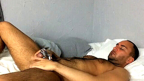 Chastity cage, hairy chest, gay hairy chest