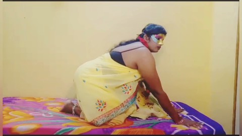 Seductive aunty tantalizingly undresses saree to reveal her gorgeous breasts and tempting pussy