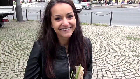 European amateur babe picked up on the street swallows a load of spunk on her knees!