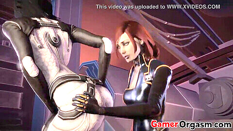 Miranda Lawson, la bomba futanari 3D di Mass Effect, viene sbattuta nelle sue tette e il culo nella più recente animazione di GamerOrgasm !