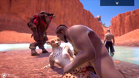 Cheetah de vida salvaje recibe una cogida anal en su trasero peludo en una animación porno furry