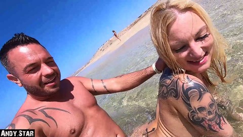 Horny beach babe with small tits enjoys intense outdoor sex and passionate kissing