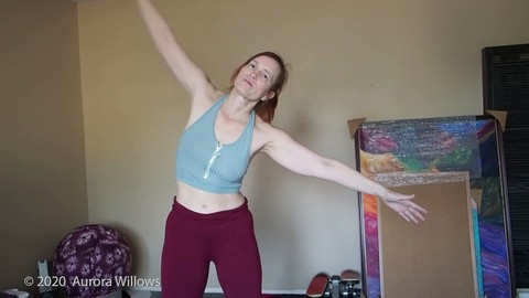 Seductive mommy practices Yoga in revealing red leggings