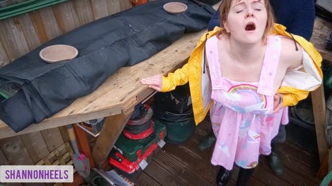 'Please Keep This a Secret From My Parents' - Shannonheels caught and drilled outdoors in PVC raincoat