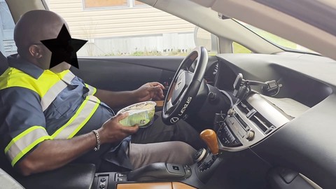 Shocking moment when a woman catches the food delivery guy masturbating on her salad in the car Shocking moment when a woman catches the food delivery guy masturbating on her salad in the car