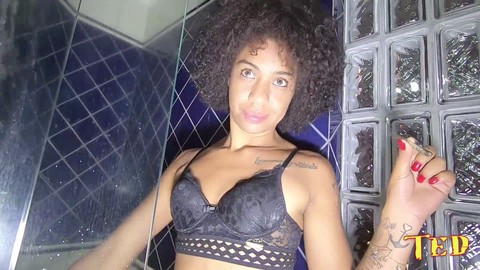 Well-endowed Brazilian porn star Aniaty Barboza enjoys steamy shower delights