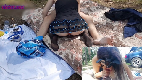 Sensual outdoor encounter with an audience - The Dress, moans, and a kinky rendezvous with a married woman and her friend