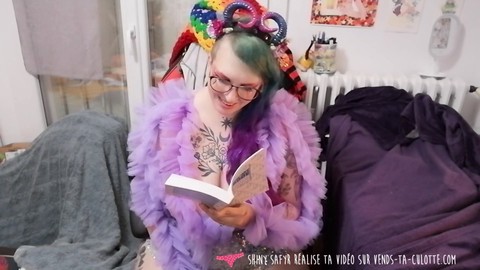 French beauty indulges in a sensual reading while pleasuring herself with an electric vibrator