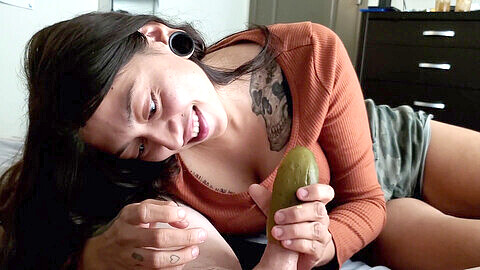 DirtyKittyKatt: Latina MILF enjoys some pickle play, gives a sloppy POV blowjob and swallows every drop!