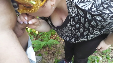 Russian dirty talk, outdoor, forest blowjob