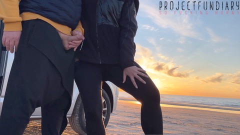 Enchanting beach sunset sex session - daring public hookup with babe in snug yoga pants