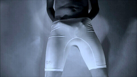 Huge bulge of a European hunk in tight white spandex compression shorts