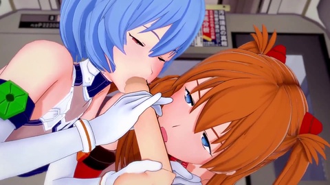 Asuka e Rei fanno un pompino POV: parodia hentai 3D di Neon Genesis Evangelion