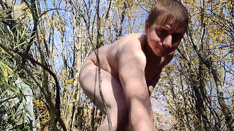 Secretly recorded twink masturbates outdoors in autumn with cumshot finale