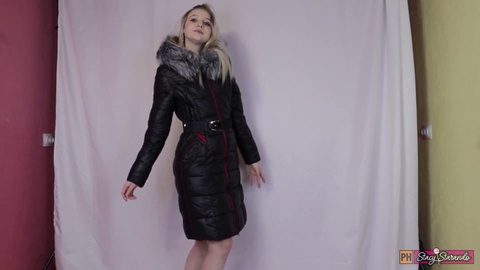 Hot blonde teen dancing in a cozy down jacket (video for down jacket fetishists)