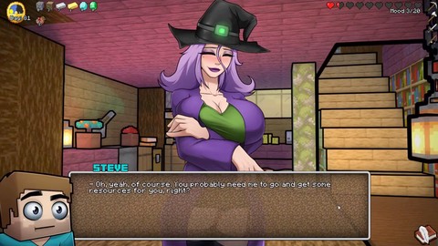 HornyCraft, un jeu hentai parodique de Minecraft où la sorcière collecte mon sperme pour ses potions