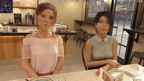 Sensual Asian beauties Emily and Ashley teasing while waiting for a train at the Halfway Mansion - Uncensored public harem adventure in 3D adult games!