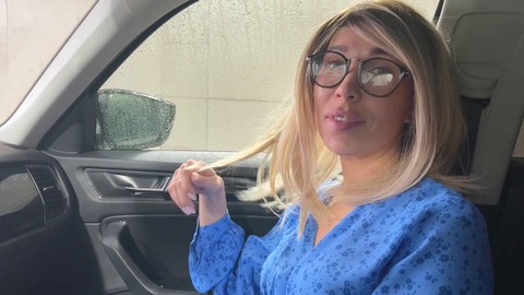 Public car wash blowjob and handjob by milf stepmother Kris Price. Cumshot in mouth!