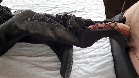 Ankle boots cumming, cum on boots, cun on highboots