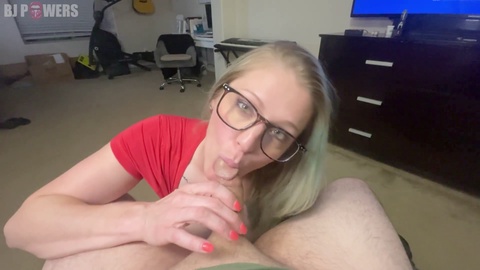 Blonde glasses, handjob, huge cumshot