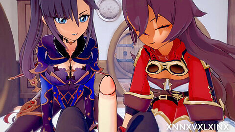 Sensual Genshin Impact 3D Hentai - Amber and Mona POV Threesome Adventure