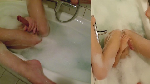 Spielzeit in der Badewanne mit Netzunterwäsche, Po-Spiel und Sperma!