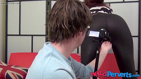 English redhead in tight hot pants gives nerdy guy an oral pleasure he won't soon forget!