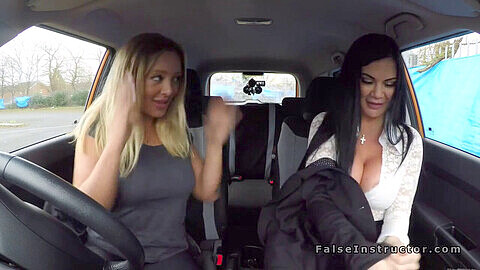 Amateur college tutor gets caught on spycam having a lesbian hookup in fake driving school car