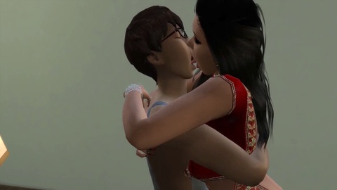 Primo episodio della webserie indiana "Bhabhi Aunty": L'aunty desiderosa di sesso bacia l'amico del nipote.
