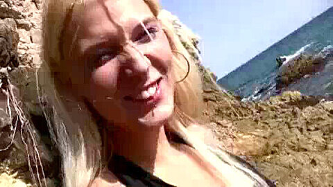Hot blonde babe gets banged hard on a tropical beach