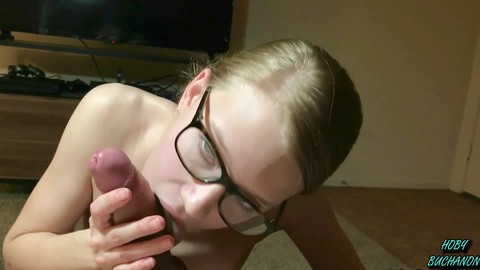 Glasses blowjob, cut balls, pretty glasses