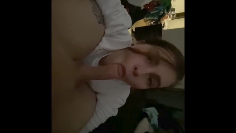 Exquisite POV blowjob from naughty teen who gags on my massive cock and swallows a massive load