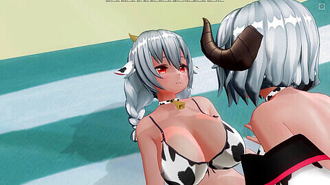 3d new, anime hantai cow, yuri lesbien