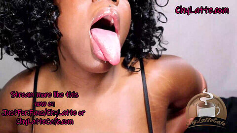 Long tongue, spit, bare-chested