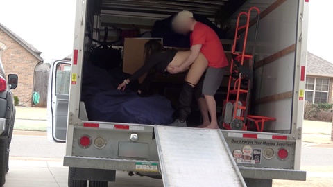 Busty Latina wife fucks her new neighbor in the back of a truck and almost gets caught by her husband!