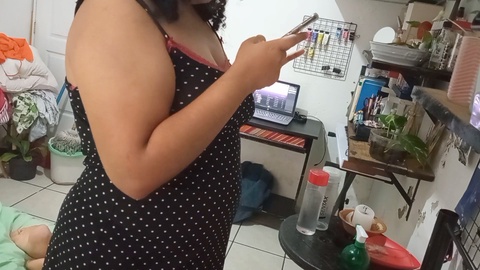 My sexy wife cleans the apartment in a revealing dress and panties