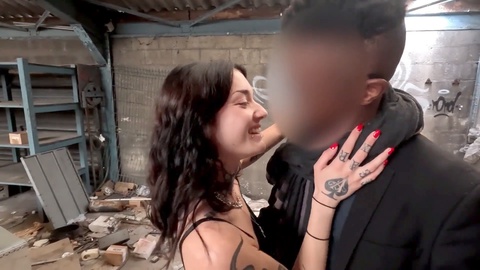 Naughty gothic girl cheats on her boyfriend and gets double penetrated by two well-endowed black men in their abandoned property!