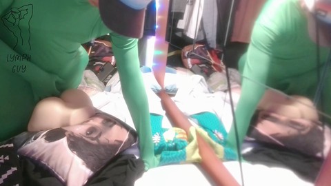 Enormous load as guy jerks off wearing spandex for intense fuck session