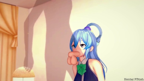 Konosuba: Aqua receives a massive load in her apartment