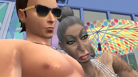 Une mamie aux gros seins s'occupe de deux grosses bites tandis que ses maris cocu sont absents - Gameplay Sims 4