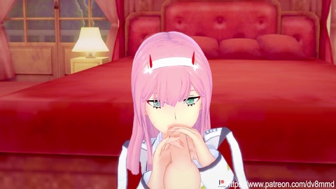 Zero Two from Darling in the FRANXX gives an erotic footjob and gets ravished in hentai action