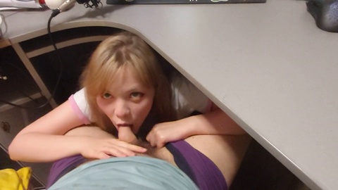 Naughty distraction blowjob from Dota as she crawls under the table