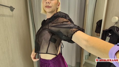 In dressing room, try on haul, voyeur