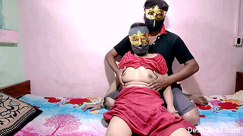Mother in mask hot fucking with stepson