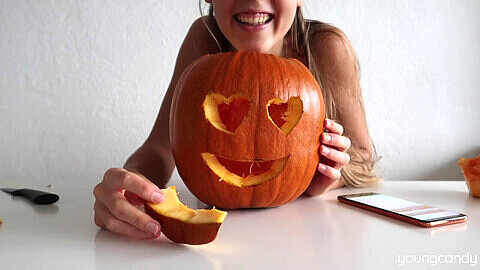 Small Danish teen carves pumpkin and answers sex questions with hilarious reactions!