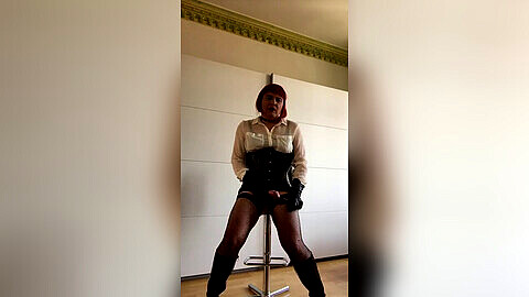 Intense self-torture in leather and explosive climax - Ladyboy edition!
